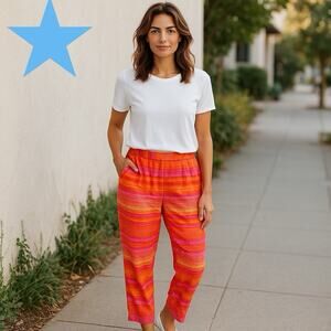 Napa Valley Womens Orange Stripe Ankle Crop Capri Pants Size M 6 8 Summer Rayon